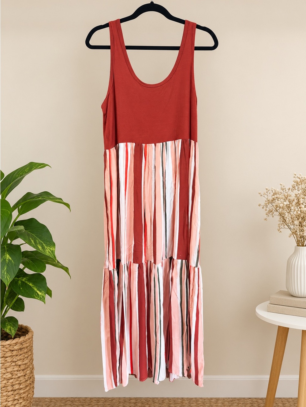 Maurice’s XL Rust & Multi-Stripe Tiered Maxi Dress